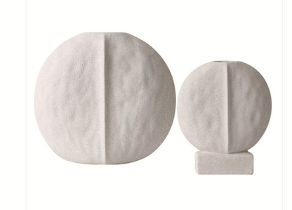 White Round flat vase -C