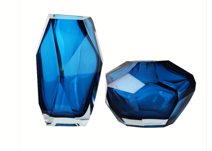 Blue diamond glass vase-B