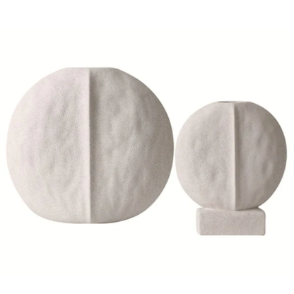 White Round flat vase -C